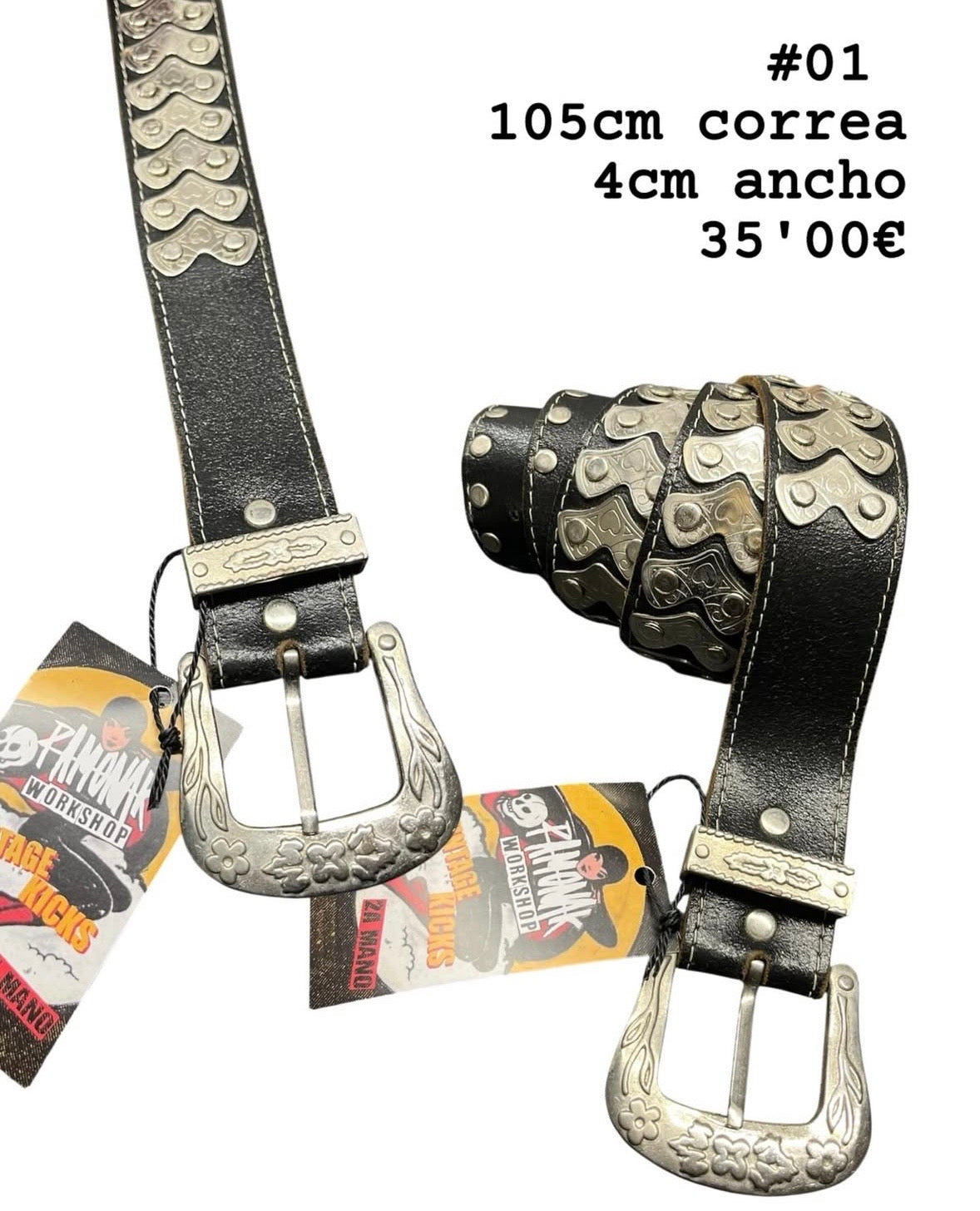 Cinturón retro de cuero auténtico 105cm - 01