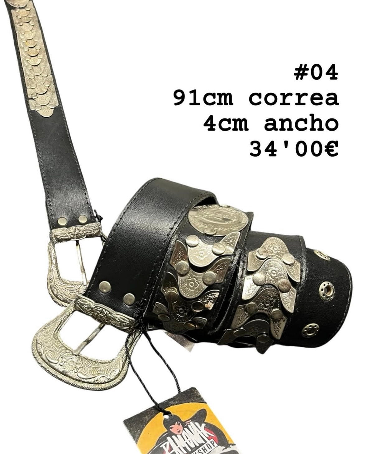 Cinturón retro de cuero auténtico 91cm - 04