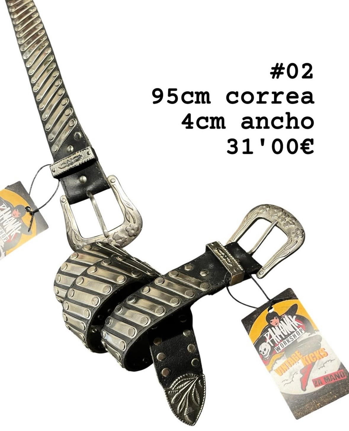 Cinturón retro de cuero auténtico 95cm - 02