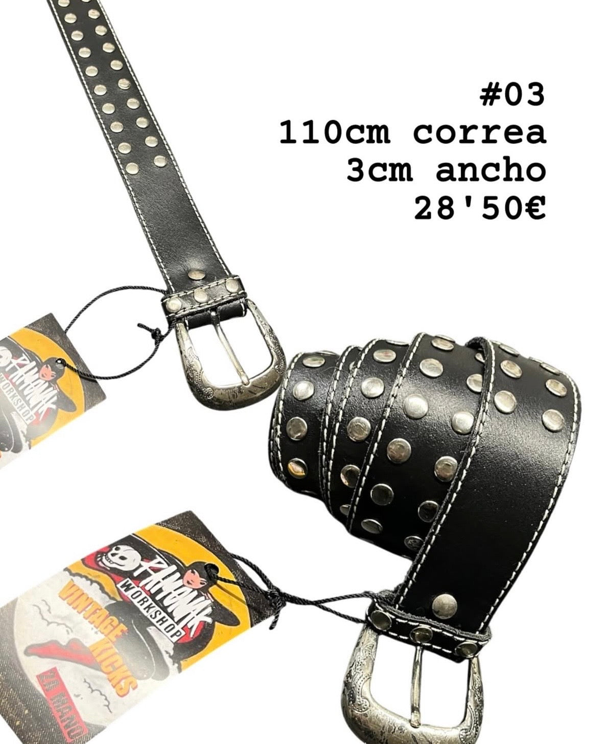 Cinturón retro de cuero auténtico 110cm - 03