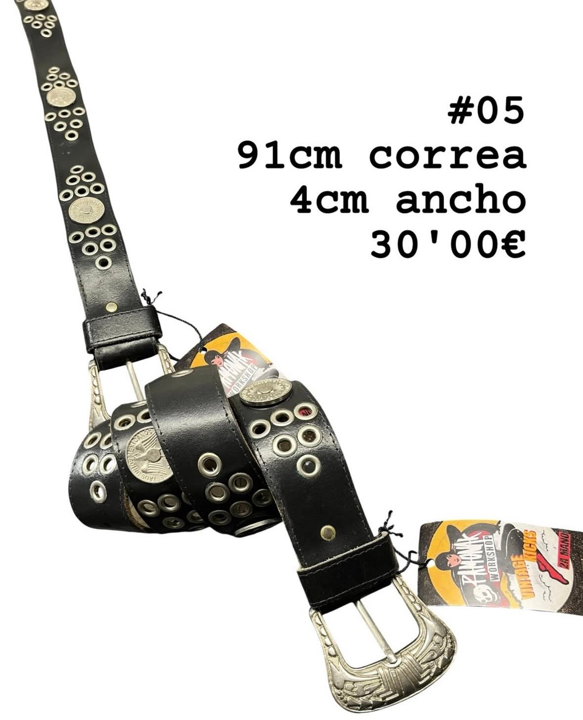 Cinturón retro de cuero auténtico 91cm - 05